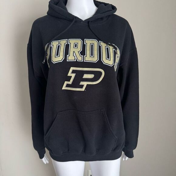 Vintage Purdue Hoodie Sweater Black Gold Embroidered Pull Over NCAA College - Picture 3 of 7